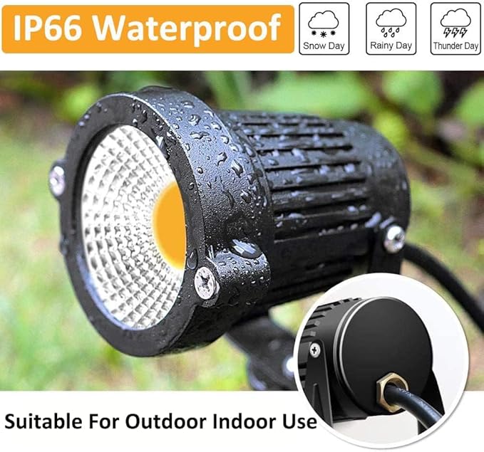 ZUCKEO Low Voltage Landscape Lights 5W LED Landscape Lighting 12V 24V Outdoor Spotlights Waterproof Garden Decorative Landscaping Warm White Lights for Patio Garden Pathway Floor Yard Decor(6 Pack)