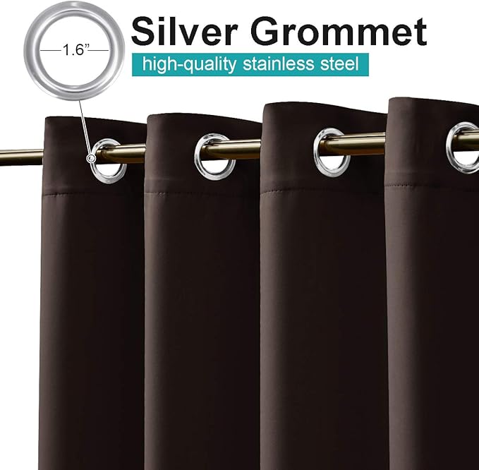 NICETOWN Outdoor Curtain for Patio Waterproof Extra Long 108" Length, Thermal Insulated Stainless Steel Grommet Blackout Privacy Drape for Porch, 1 Panel, 52" Wide, Toffee Brown