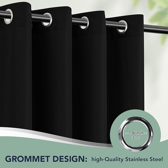 Black Outdoor Curtains for Patio Waterproof - 6 Panels Privacy Weatherproof Outside Curtains with Grommets for Pergola, Gazebo, Porch, Cabana, Balcony, 54 x 120 Inch