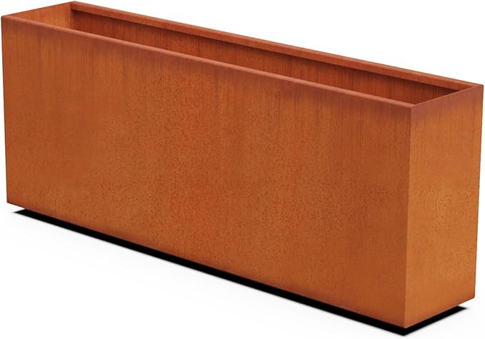 Plantercraft Large Rectangular Planters for Outdoor Plants 60x12x24 Inch Corten Steel Planter - Extra Large Outdoor Planter Box for Patios, Decks and Garden Borders