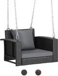 VINGLI 2.2 FT 1-Person Use Rattan Porch Swing Outdoor Support 440 LBS with Cushions & Adjustable Chains, Patio Wicker Swing Bench Chair for Garden, Yard, Lawn, Tree, Black