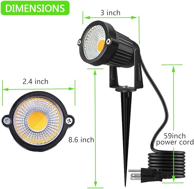 Romwish 120V Landscape Spotlights, Outdoor Landscape Lighting for Yard, 3000K Warm White Landscaping Lights with Stake, 5W IP65 Waterproof Flag Spotlight for House Garden Lawn Decorative (6 Pack)
