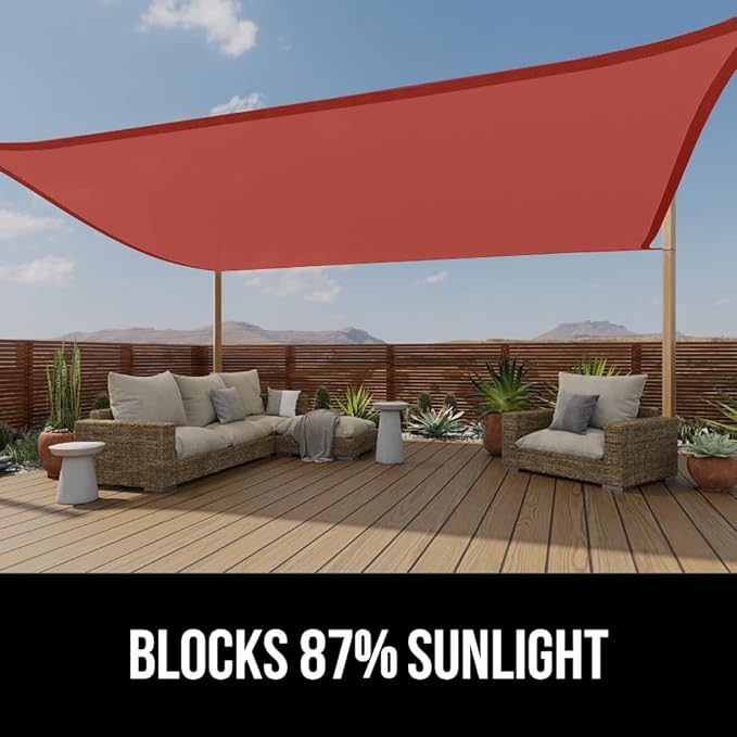 GORILLA GRIP Heavy Duty Sun Shade, UV Protection Fade Tear and Rust Resistant Rectangle Sunshade Canopy, Curved Edges Blocks Sunlight, Breathable Sail, Outdoor Patio, Lawn Garden, 12x16 FT Terra
