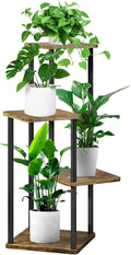 4 Tier Plant Stand Indoor, Thickened Metal Wood Corner Plant Shelf Stands for Multiple Plants, Indoor Tall Plants Stand Tiered Flower Holder for Living Room Patio Garden Balcony(Black+Brown)