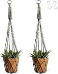 Artilady Macrame Hanging Planter for Indoor Plants, Boho Woven Plant Hanger Large Hanging Flower Pot Holders Outdoor Baskets Storage No Tassels Sage Green Wall Decor (Sage Green-2pcs)