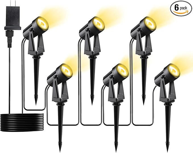 Low Voltage Landscape Lighting,6 Pack Outdoor LED Landscape Spotlights with Transformer 27V Garden Lights Pathway Lights IP65 Waterproof 3000K Warm White