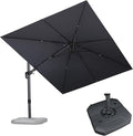 PURPLE LEAF 9' X 12' Right-left Tilt Patio Umbrella with Base Outdoor Cantilever Swivel Rectangle Umbrella Offset Umbrella with 360-degree Rotation for Garden Deck Pool Patio Light Grey