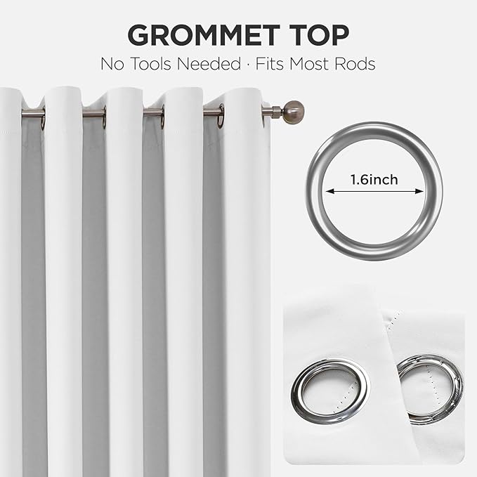 Joydeco Blackout Patio Sliding Door Curtains 90 Inches Long, Grommet Privacy Room Divider Curtains, Extra Wide Thermal Blackout Drapes for Bedroom Living Room (Pure White, 80Wx90L, 1 Panel)