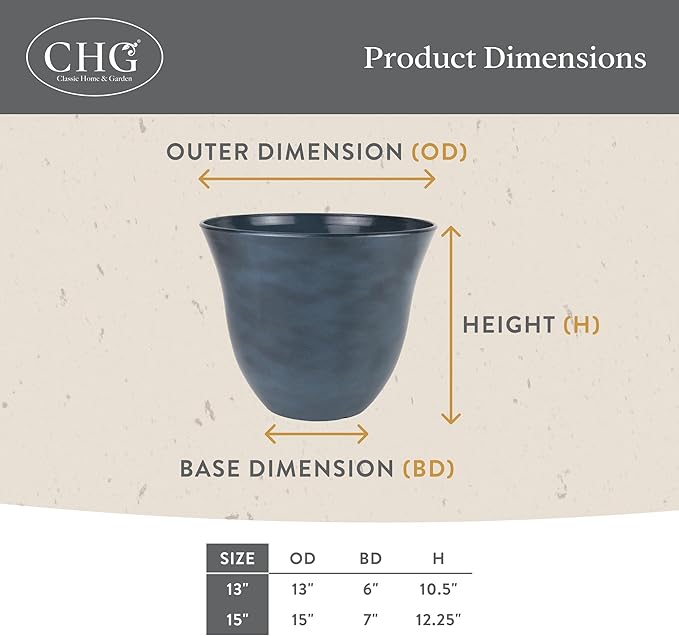 Classic Home and Garden Honeysuckle Resin Planters - Lightweight Indoor & Outdoor Plant Pots - UV-Resistant Plastic Flower Pots - Pot Planters for Flowers & Herbs (13" Zinc Grey)