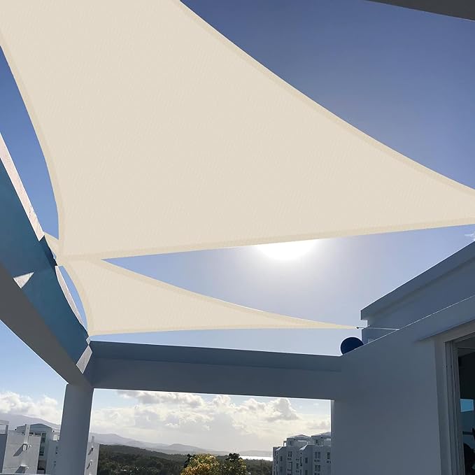SUNNY GUARD Custom Size 9'x14'x16.6' Triangle Butter Cream UV Block Sunshade for Backyard Yard Deck Patio Garden Outdoor Activities and Facility(Customized)