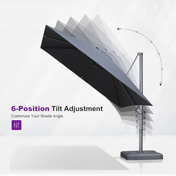 PURPLE LEAF Patio Umbrella 8' X 8' Rectangle Cantilever Umbrella Large Aluminum Outdoor Umbrellas with 360-degree Rotation & UPF40+ Premium Fabric for Deck Pool Garden Yard, Ocean Slate