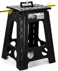 Delxo 17.5 Inch Folding Step Stool,Foldable Stool for Adults with Safety Lock,Portable Collapsible Plastic Step Stool,Non Slip Folding Stools for Kitchen Bathroom Bedroom Up to 400LBS,(Black 1PC)