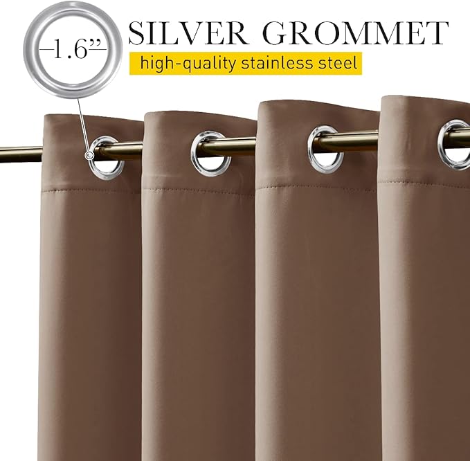 NICETOWN 2 Panels Waterproof Outdoor Curtains Fixed Grommet & Back Tab on Top & Bottom, Thermal Insulated Keep Rain & Sun Out Blackout Windpoorf Outdoor Draperies with Rope, W52 by L108, Tan-Khaki