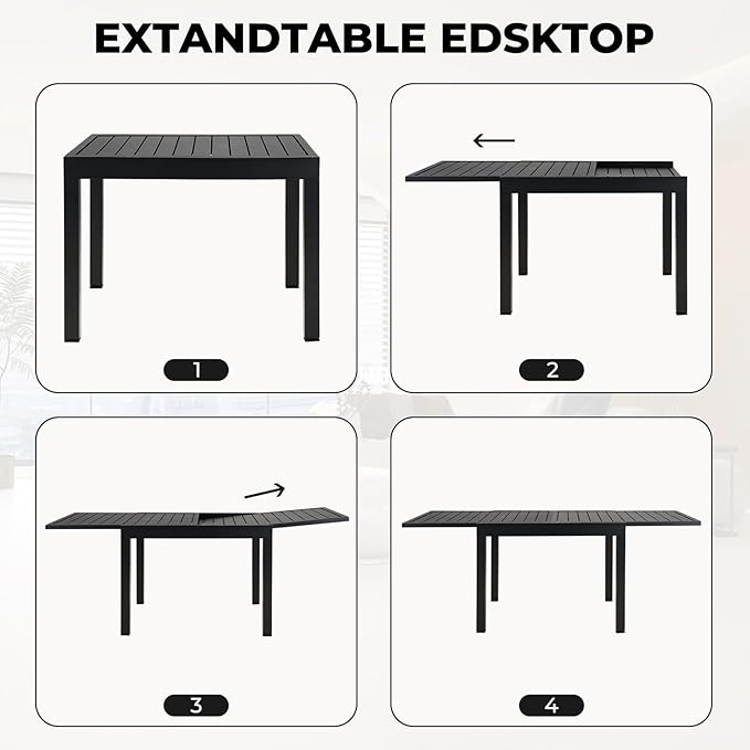 Grand patio 5-Piece Outdoor Dining Set, 4 Leather-Look Wicker Swivel Patio Chairs & 1 Expandable Dining Table, Black