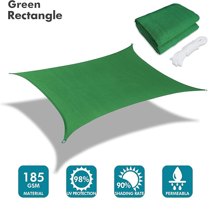 KANAGAWA 8'X12' Dark Green Custom Size Sun Shade Sail Rectangle UV Block Canopy Cover for Patio Backyard Lawn Garden Outdoor (Customized Available)