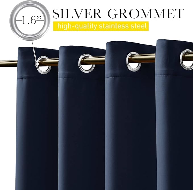 NICETOWN 2 Panels Outdoor Curtains for Patio Waterproof & Windproof, Thermal Insulated Top & Bottom Grommet & Back Tab Sun Blocking Outdoor Drapes with Fixed Rope for Gazebo, Navy Blue, W66 x L90