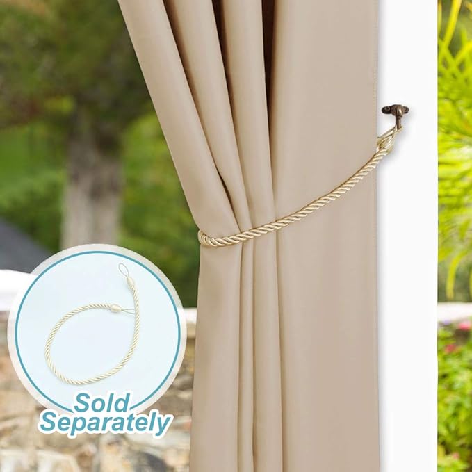 NICETOWN Indoor & Outdoor Curtain for Sliding Door, Extra Wide Room Divider W100 x L95 inch, Waterproof Durable Thermal Insulated Room Darkening Curtain for Porch, Biscotti Beige, 1 Panel