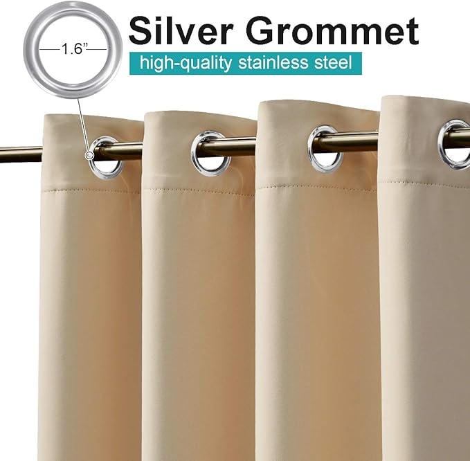 NICETOWN 2 Panels Biscotti Beige Outdoor Curtains for Patio Waterproof, Rustproof Grommet Room Darkening Light Blocking Privacy Sound Reducing Outdoor Drapes for Pavilion/Gazebo, W84 x L84