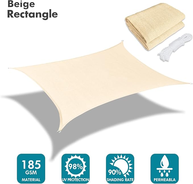 KANAGAWA 9'X15' Cream Custom Size Sun Shade Sail Rectangle UV Block Canopy Cover for Patio Backyard Lawn Garden Outdoor (Customized Available)
