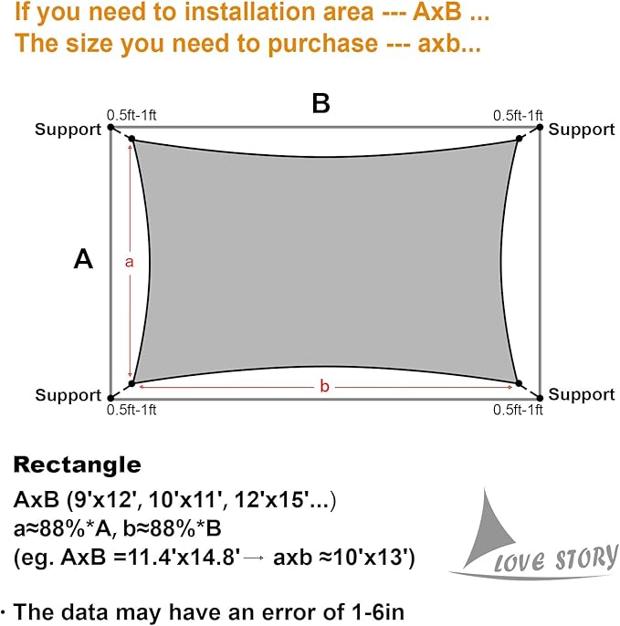 LOVE STORY Custom Size 7'x8' Turquoise Blue Sun Shade Sail Rectangle UV Block Canopy Patio Sail Sunshades Fabric for Outdoor Garden Carport (We Make Custom Size)