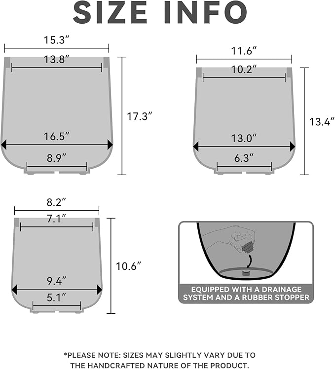 Kante 15.3"+11.6"+8.2" Dia Round Concrete Planter, Large Outdoor Indoor Planter Pots Containers with Drainage Holes and Rubber Plug for Home Garden Patio, Buff Concrete