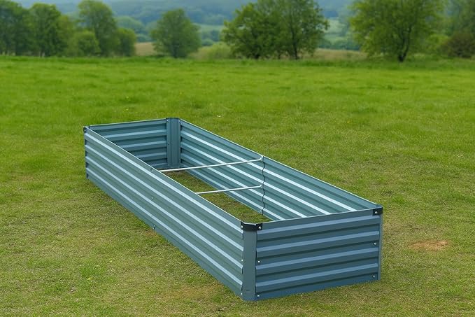 2 Pack 6x1.5x1FT Galvanized Raised Garden Bed Kit, Outdoor Metal Planter Box for Vegetables, Bottomless Rectangular Gardening Bed with Support Rods, Tool-Free Assembly, Gray