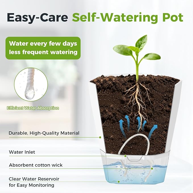5 Pack Self Watering Pots for Indoor Plants, 6.7 Inches Self Watering Planters African Violet Pots Clear Pots for Herb Orchid Flower Houseplant, Dark Grey