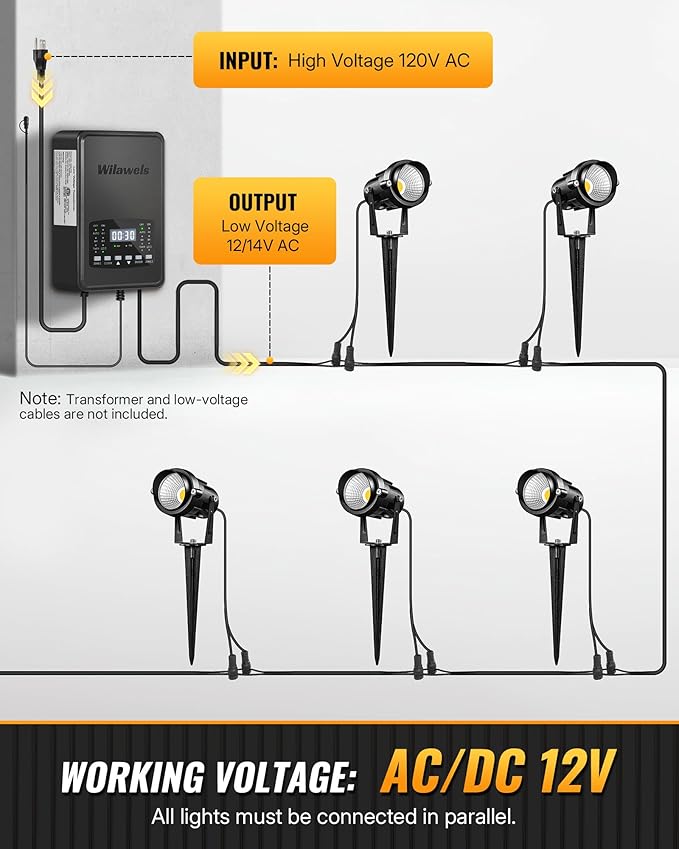 6W 700LM Low Voltage Landscape Lighting, 12V AC/DC 3000K Warm White LED Low Voltage Landscape Lights, IP65 Waterproof Outdoor Spotlights with Connectors for Garden Tree Yard 4 Pack W01SLP406