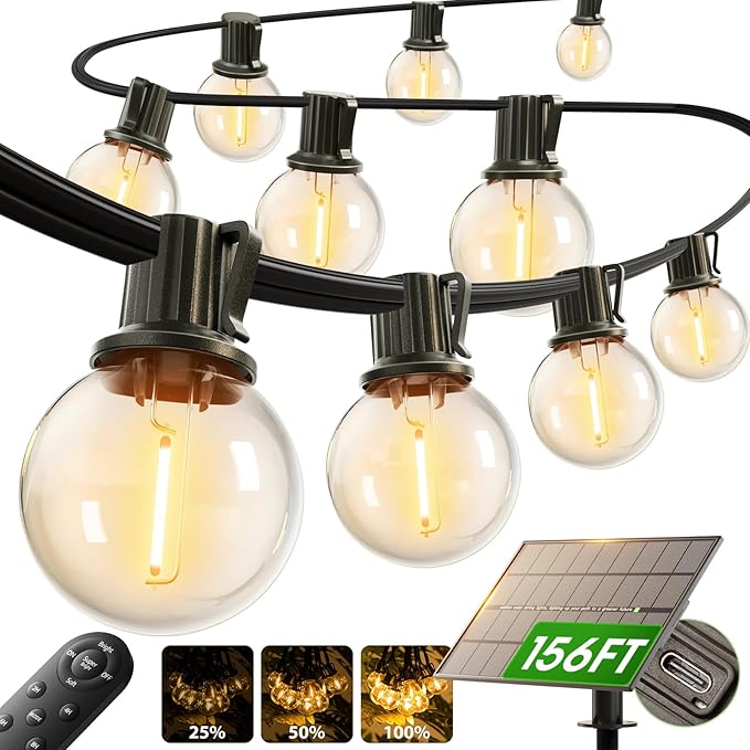 addlon 150FT Solar String Lights Outdoor Waterproof with Remote, Dimmable Commercial Grade Solar Powered String Lights with 80 LED Bulbs, Hanging Light for Camping Backyard Party Decor
