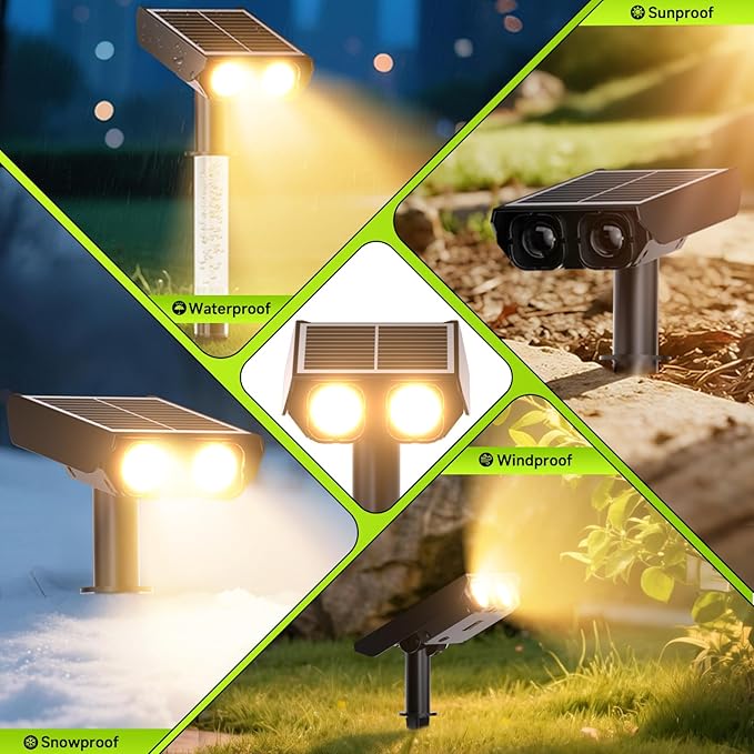 Solar Spotlights Outdoor Waterproof- 2 IN 1 Solar Spot Lights Outdoor with 2 Lighting Modes & PC Light Guide Column for Garden Yard Pathway | Warm Yellow 3000k Spotlights | IP65 Waterproof | 12 Pack
