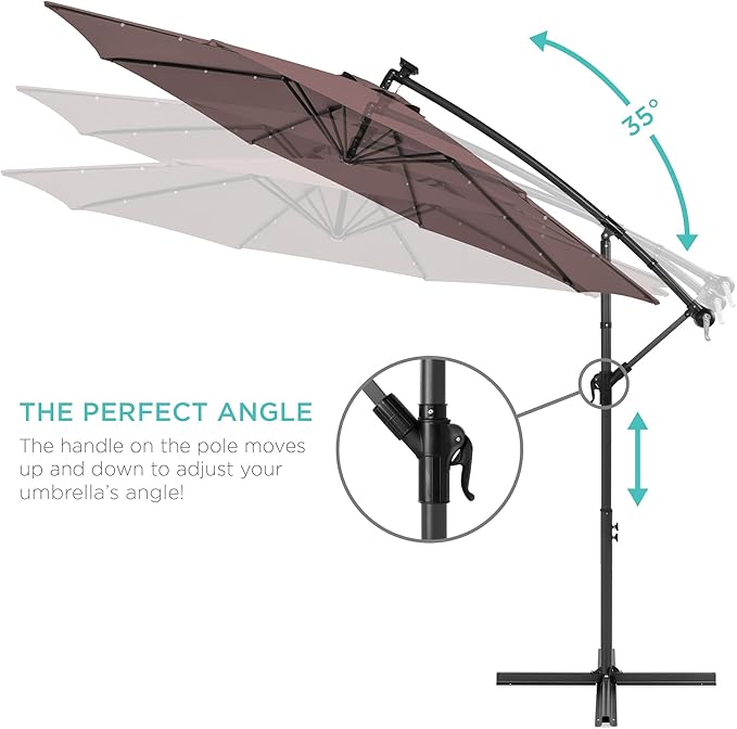 Best Choice Products 10ft Solar LED Offset Cantilever Hanging Market Patio Umbrella, 8 Sturdy Ribs, Easy Adjustment - Deep Taupe
