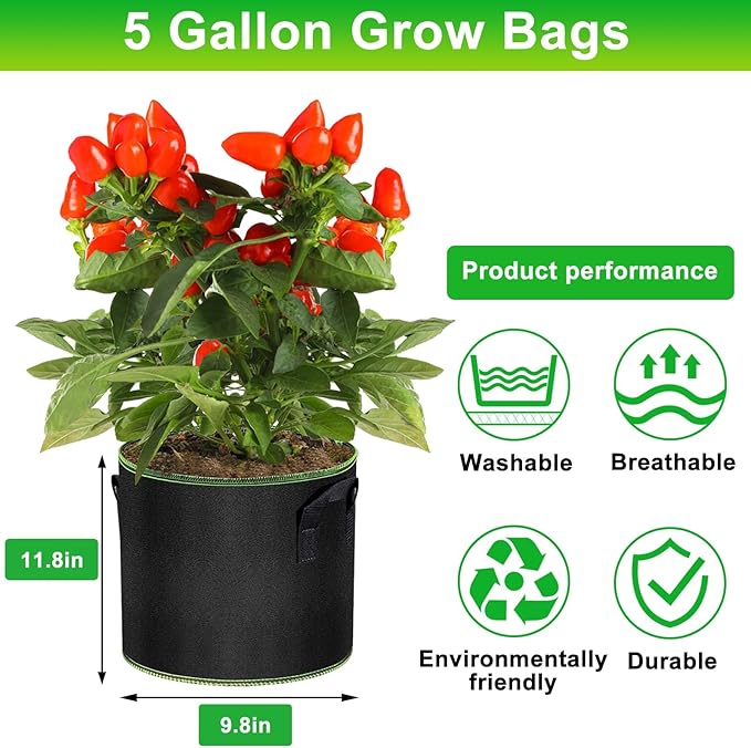 5 Gallon Grow Bags-3 Pack, Thickened Nonwoven Fabric Aeration Planter Bags with Handles, Heavy Duty Vegetable/Flower/Potato Planting Pots for Garden Outdoor