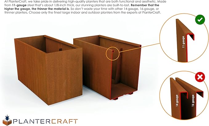 PLANTERCRAFT Extra Large Planters Outdoor Corten Steel Planter – 60x18x42 Inch Large Rectangular Planters for Outdoor Plants, Use as Privacy Screen or Patio Divider, Heavy Duty Metal Planter Rectangle