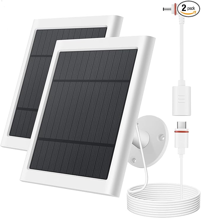 Solar Panel for Rings Camera White 2pack 4W Solar Charger Compatible with Rings Spotlight &Stick Up Outdoor Cam Battery, 10ft Long Cable with USB-C to Barrel Plug Adapter