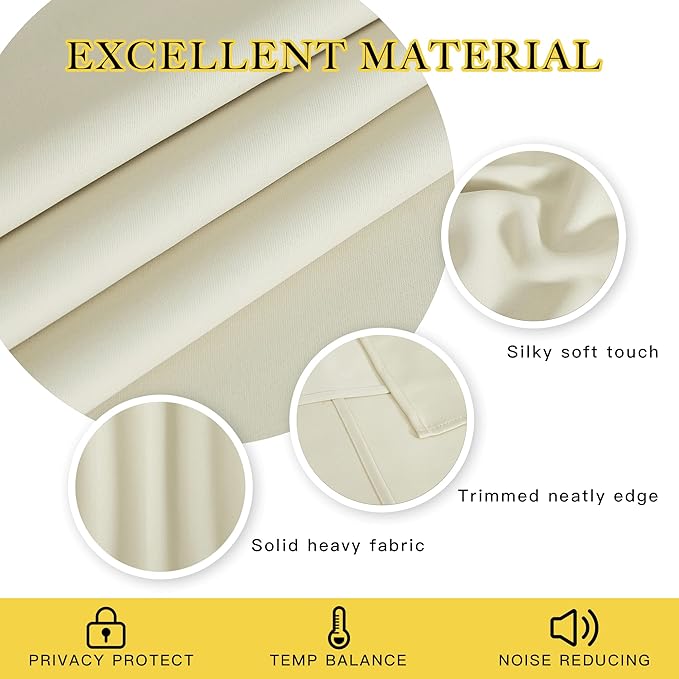 NICETOWN Blackout Beige Curtain for Bedroom 63 inches Length - Grommet Thermal Insulated Room Darkening Window Treatment Sound Reducing Privacy Drapes for Living Room (1 Piece, W52 x L63)