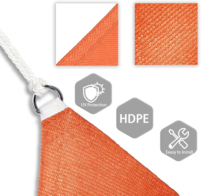 Patio Paradise 18' x 18' x 18' Sun Shade Sail Triangle Canopy Shade Cloth Fabric Sunlight Block Patio Pergola Cover HDPE Deck Awning for Outdoor Backyard Roof Shading, Orange