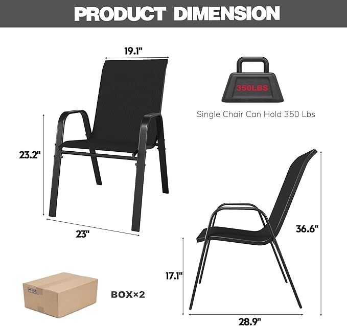 Patio Chairs Set of 4, Stackable Outdoor Dining Chairs for All Weather Textilene Fabric & Metal Frame, Outdoor Chairs Set for Backyard Deck Garden