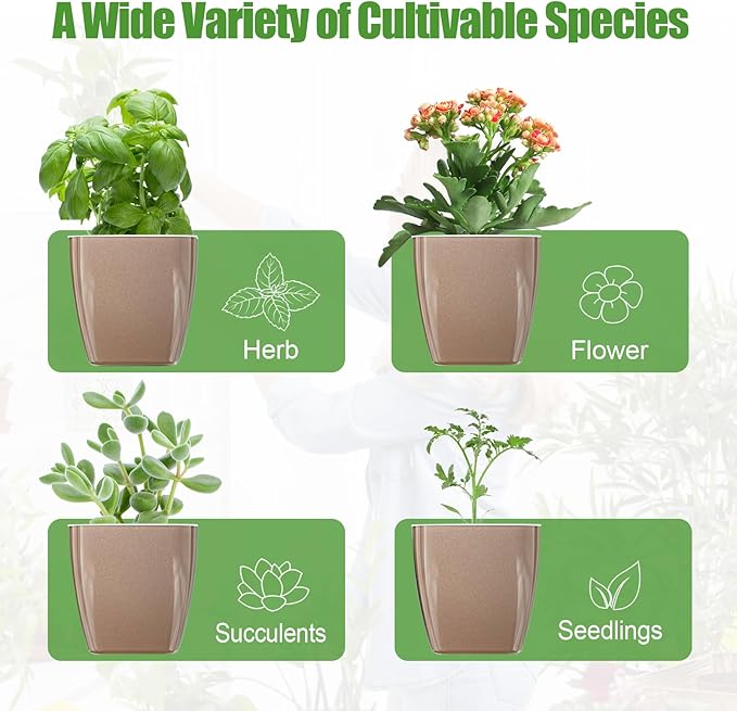 8 Pack Self Watering Pots 4-inch Decorative Flower Planters for Indoor Plants Modern Square planters for Small Plants Window Sill Planters for Succulents, African Violets, Herbs(Sliver Gold)