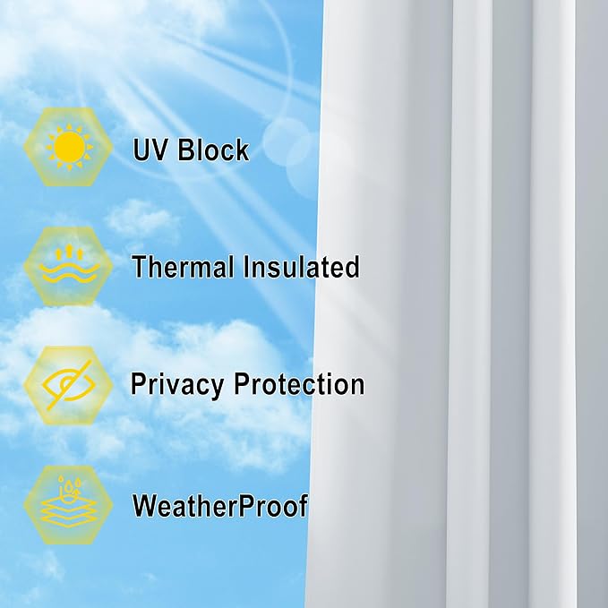 NICETOWN Outdoor Curtains for Patio W100 x L108 inch 2 Pieces, Sun Blocking Screen Shades 100% Privacy for Porch, Pergola, Lanai, Outside Deck, Weatherproof Blinds for All Season, Greyish White