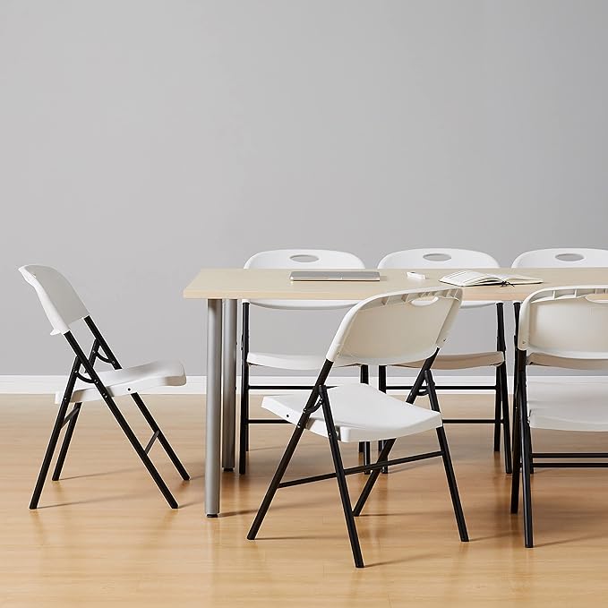 Amazon Basics Sturdy Foldable Plastic Chair, Portable, 350-Pound Capacity, White, 6-Pack