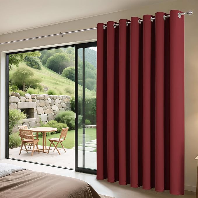 Joydeco Blackout Patio Sliding Door Curtains 96 Inches Long, Grommet Privacy Room Divider Curtains, Extra Wide Thermal Blackout Drapes for Bedroom Living Room (Burgundy Red, 100Wx96L, 1 Panel)