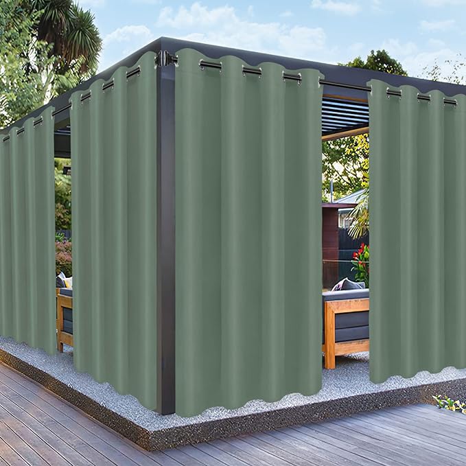 PureFit Outdoor Curtains for Patio Waterproof Weatherproof, UV Resistant Outside Curtains for Gazebo, Front Porch, Pergola, Sun Blocking Privacy Curtain, 52W x 84L inch, 1 Panel, Sage Green