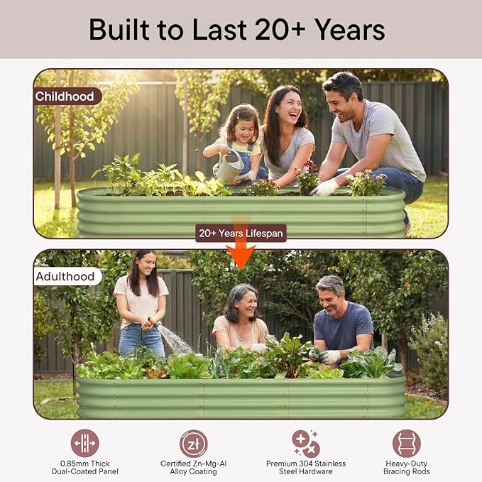 4-Pack Galvanized Raised Garden Bed 8x4x1.5 | 10x2x1.5 ft, 18" Tall Metal Planter Boxes Outdoor for Herb Vegetable, Modular Raised Flower Bed for Gardening with Zn-Al-Mg Coated - Brooklyn Grey