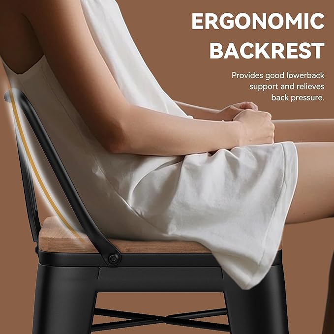 Yongchuang 26" Metal Bar Stools Set of 4 Counter Height Barstools with Wood Top Low Back Matte Black