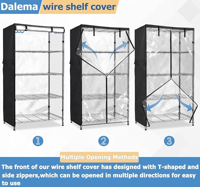 Waterproof Shelf Cover,Outdoor 600D Heavy Duty Dustproof Storage Shelves Cover,36''x14''x54'' Shelf Covers for Wire Shelving with Zippers,Storage Rack Covers with Clear Front