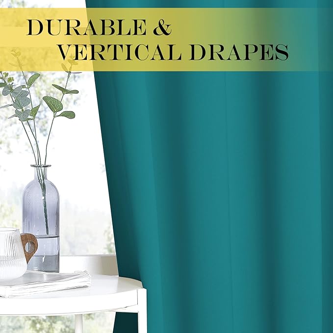 NICETOWN Blackout Curtain Drape for Bedroom - Light Reducing Thermal Insulated Solid Grommet Room Darkening Window Curtain 90 inches Long for Living Room (Peacock Teal, 1 Piece, W66 x L90)