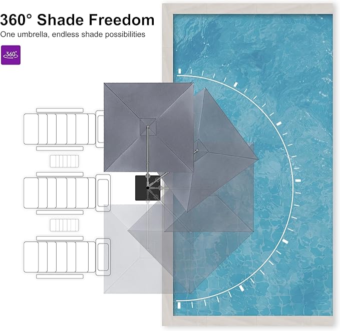 PURPLE LEAF Patio Umbrella 10' X 10' Rectangle Cantilever Umbrella Large Aluminum Outdoor Umbrellas with 360-degree Rotation & UPF40+ Premium Fabric for Deck Pool Garden Yard, Graphite Grey