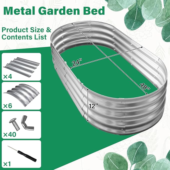 TATAANTY Galvanized Raised Garden Bed for Outdoor: 4X2X1ft Durable Metal Vegetable Plant Container Kit - Oval Planter Box for Gardening Flower Trough