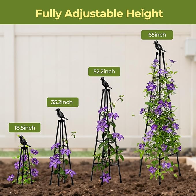 2 Pack Garden Trellis for Climbing Plants Outdoors,65Inch Cucumber Trellis Garden Obelisk Trellis Rustproof Plants Support with Adjustable Heights for Indoor Potted Plants, Vines, Vegetables