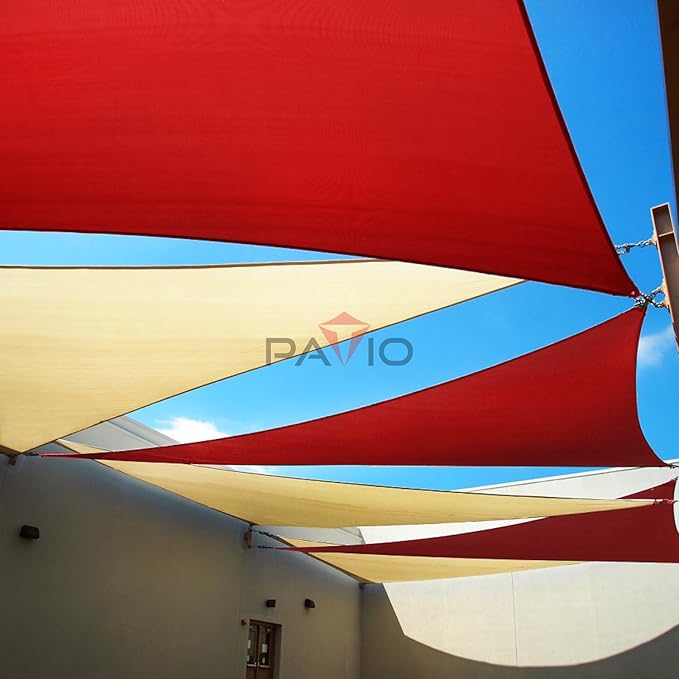 Patio Paradise 25' x 25' x 25' Sun Shade Sail Triangle Canopy Shade Cloth Fabric Sunlight Block Patio Pergola Cover HDPE Deck Awning for Outdoor Backyard Roof Shading, Red